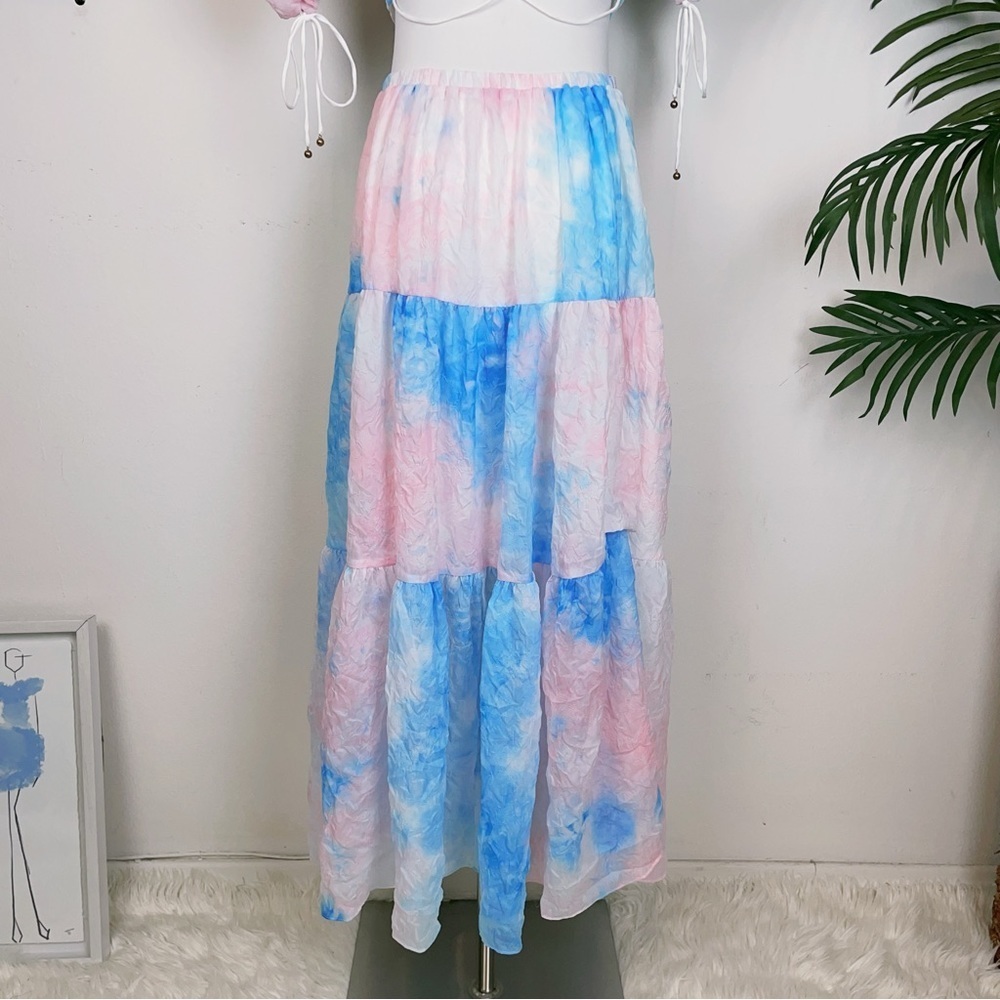 Elliatt Reflection Color Dye Laced Up Open Back Midi Dress Pink Blue Multi - Picture 9 of 10